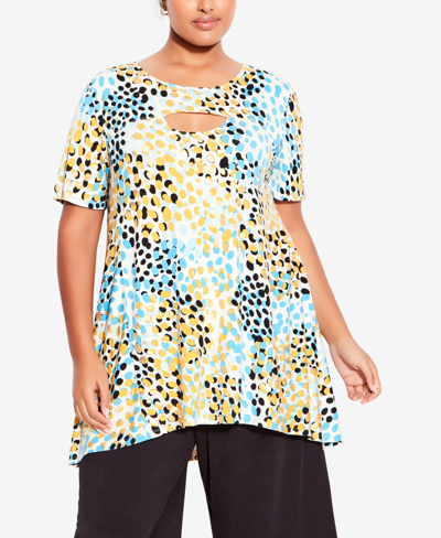 Avenue Plus Size Keyla Foil Round Neck Top In Gold Spotted