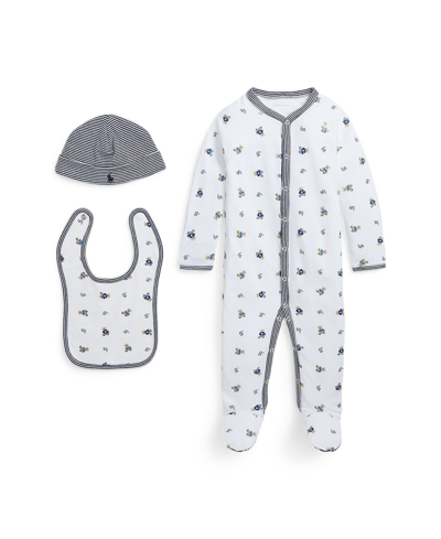 Polo Ralph Lauren Baby Boys Polo Bear Cotton 3 Piece Gift Set In White Multi,refined Navy Bind