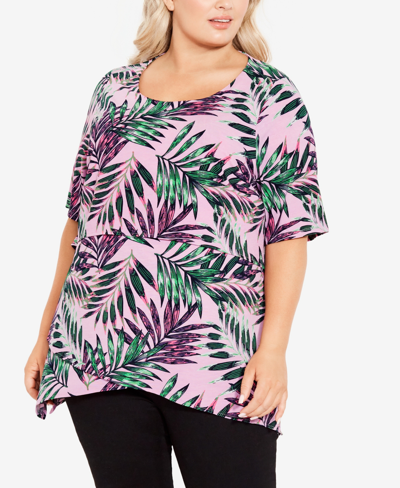 Avenue Plus Size Cheree Layered Round Neck Top In Orchid Palm