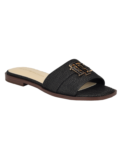 Tommy Hilfiger Women's Tanyha Casual Flat Sandals In Black - Textile,manmade