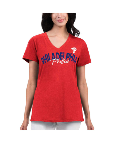 G-iii 4her By Carl Banks Women's  Red Distressed Philadelphia Phillies Key Move V-neck T-shirt