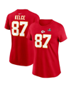 NIKE WOMEN'S NIKE TRAVIS KELCE RED KANSAS CITY CHIEFS SUPER BOWL LVIII PATCH PLAYER NAME AND NUMBER T-SHI
