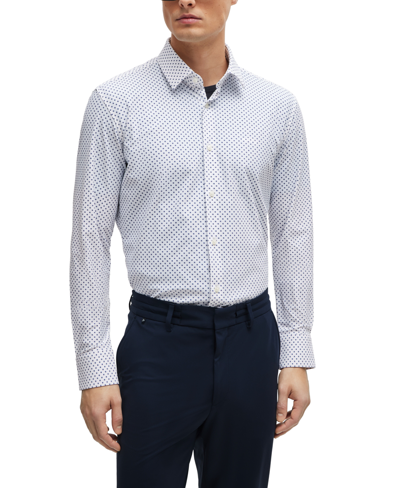 Hugo Boss Boss By  Men's Printed Performance-stretch Material Slim-fit Dress Shirt In White