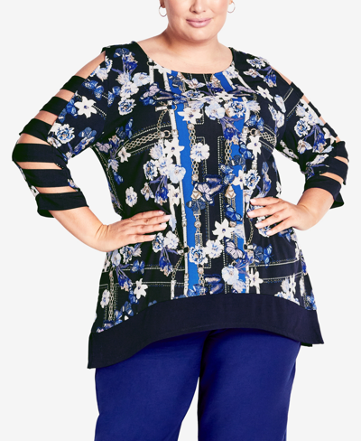 Avenue Plus Size Alanah Round Neck Top In Navy Placement