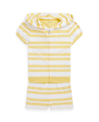 Polo Ralph Lauren Baby Girls Striped Terry Zip Hoodie And Shorts Set In Wickett Yellow Multi