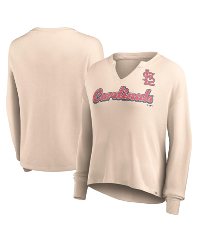 Fanatics Women's  Cream Distressed St. Louis Cardinals Go For It Waffle Knit Long Sleeve Notch Neck T