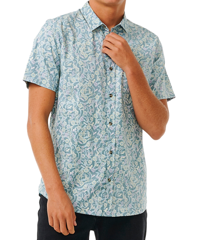 Rip Curl Men's Floral Reef Short Sleeve Shirt In Bluestone