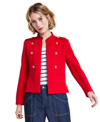 Tommy Hilfiger Women's Cropped Ottoman Band Jacket In Medium Red
