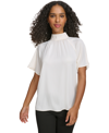 Calvin Klein Womens Mock Neck Short Sleeve Blouse In Pristine
