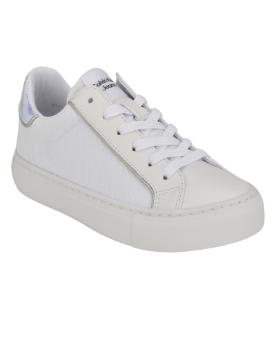 Calvin Klein Women's Charli Round Toe Casual Lace-up Sneakers In White,black Multi