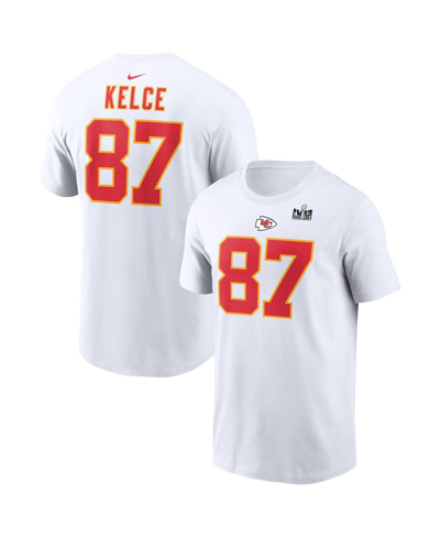 NIKE MEN'S NIKE TRAVIS KELCE WHITE KANSAS CITY CHIEFS SUPER BOWL LVIII PATCH PLAYER NAME AND NUMBER T-SHI