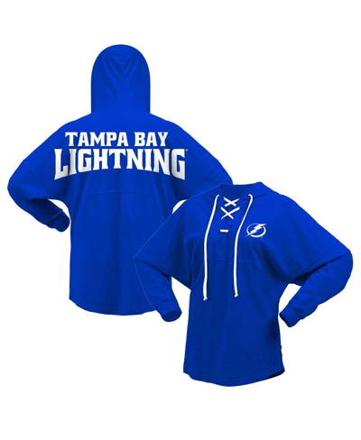 Fanatics Women's  Blue Tampa Bay Lightning Jersey Lace-up V-neck Long Sleeve Hoodie T-shirt