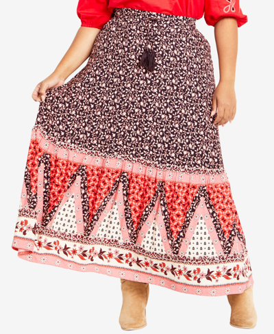Avenue Plus Size Eternal Maxi Skirt In Flame Border