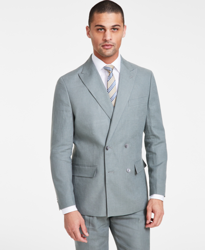 Tommy Hilfiger Men's Modern-fit Double-breasted Linen Suit Jacket In Sage