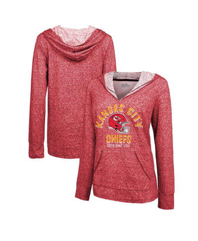 Majestic Women's  Threads Red Distressed Kansas City Chiefs Super Bowl Lviii Victory Slub V-neck Pull