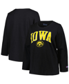 Profile Women's  Black Iowa Hawkeyes Plus Size Arch Over Logo Scoop Neck Long Sleeve T-shirt In Black