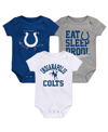 Outerstuff Newborn & Infant Royal/white/heather Gray Indianapolis Colts Three-pack Eat, Sleep & Drool Retro Bod In Royal,white,heather Gray