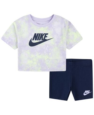 Nike Babies' Toddler Girls Boxy T-shirt And Bike Shorts Set In Midnight Navy