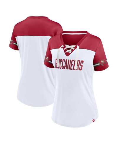 Fanatics Women's  White Tampa Bay Buccaneers Dueling Slant V-neck Lace-up T-shirt