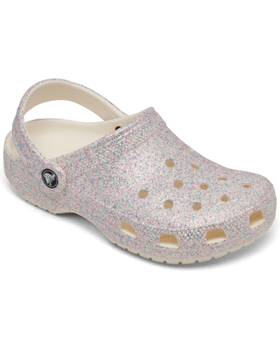 Crocs Big Girls Classic Glitter Clogs From Finish Line In Silver Glitter
