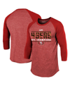 MAJESTIC MEN'S MAJESTIC THREADS SCARLET SAN FRANCISCO 49ERS 2023 NFC CHAMPIONS TRI-BLEND RAGLAN 3/4-SLEEVE T-