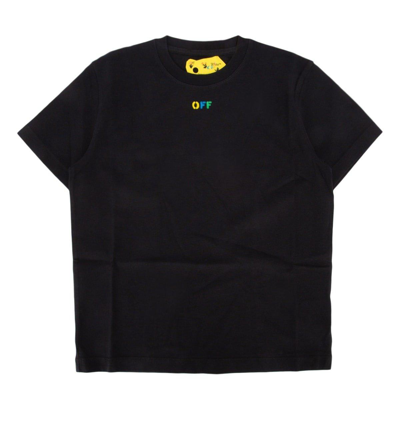 Off-white Kids' Arrow Rainbow Cotton T-shirt In Black