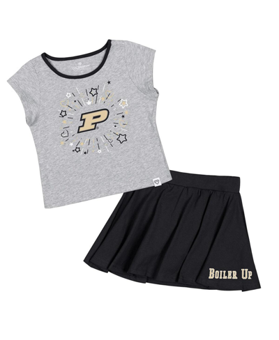 Colosseum Babies' Girls Toddler  Heather Gray, Black Purdue Boilermakers Two-piece Minds For Molding T-shirt In Heather Gray,black