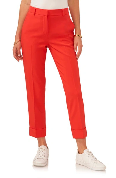 Vince Camuto Creased Cuffed Pants In Tulip Red
