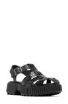 Sorel Ona Embossed Leather Fisherman Sandals In Black