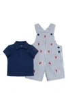 LITTLE ME COTTON POLO & LOBSTER EMBROIDERED SHORTALLS SET