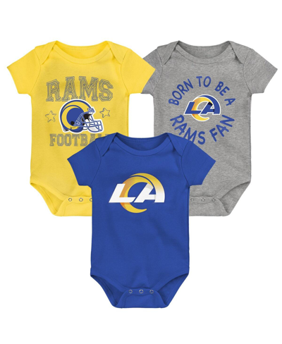 OUTERSTUFF BABY BOYS AND GIRLS ROYAL, GOLD, GRAY LOS ANGELES RAMS BORN TO BE 3-PACK BODYSUIT SET