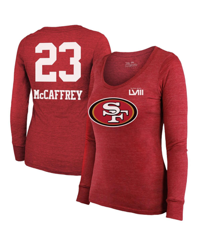 MAJESTIC WOMEN'S MAJESTIC THREADS CHRISTIAN MCCAFFREY SCARLET SAN FRANCISCO 49ERS SUPER BOWL LVIII SCOOP NAME