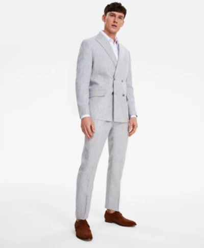 Tommy Hilfiger Mens Modern Fit Double Breasted Linen Suit In Light Grey