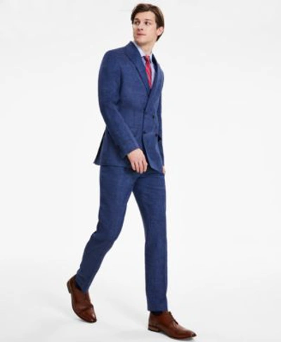 Tommy Hilfiger Mens Modern Fit Double Breasted Linen Suit In Blue