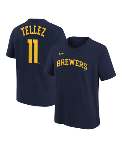 NIKE BIG BOYS NIKE ROWDY TELLEZ NAVY MILWAUKEE BREWERS PLAYER NAME AND NUMBER T-SHIRT