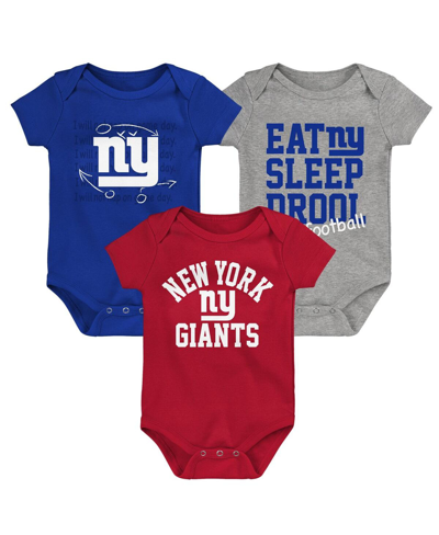 Outerstuff Baby Boys And Girls Royal, Red, Heather Gray New York Giants Three-pack Eat, Sleep And Drool Retro B In Royal,red,heather Gray