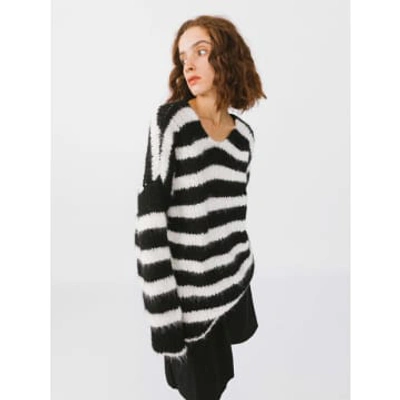 Marram Trading Striped Round Neck Knit Sweater In White