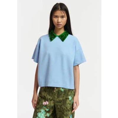 Essentiel Antwerp Sequin Collar Knit Top In Blue