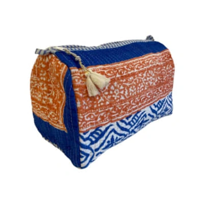 Behotribe  &  Nekewlam Cosmetic Wash Bag Cotton Block Print Patchwork Blue Coral