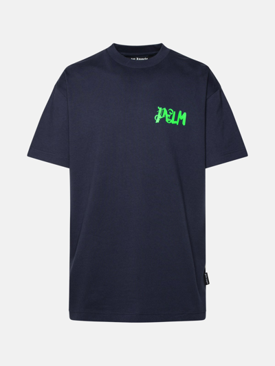 PALM ANGELS BLUE COTTON T-SHIRT