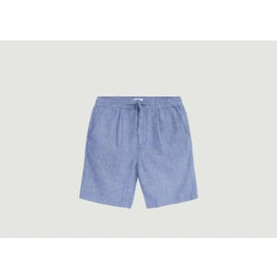 Knowledge Cotton Apparel Linen Shorts In Blue