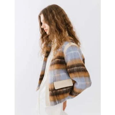 Marram Trading Wool Tartan And Faux Leather Jacket In Blue