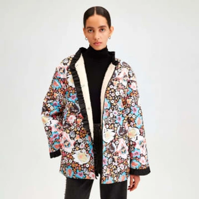 Touche Prive Fleece Lined Floral Jacket In Multi