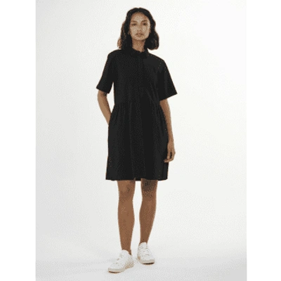 Knowledge Cotton Apparel 2200019 Seersucker Short Shirt Dress Black Jet