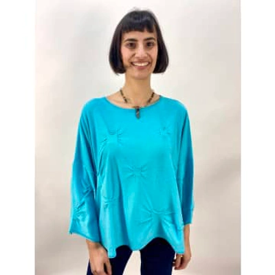 Philomena Christ Sweater With Pinched Gathers In Cyan In Blue