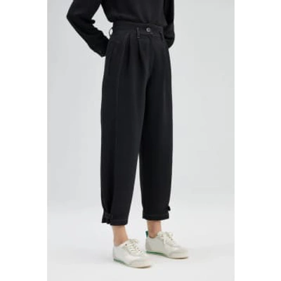 Touche Prive Contrast Stitch High Waist Trousers In Black