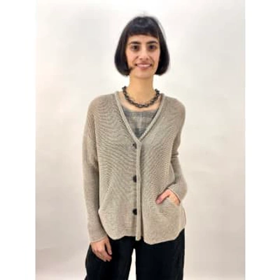 Grizas Taupe Linen Cardigan In Brown