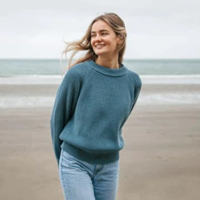 Rapanui Headland Knitted Cotton Jumper In Blue