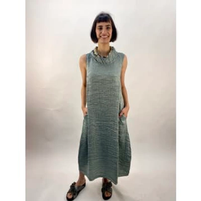 Grizas Linen And Silk Sleeveless Dress With Cowl Neck In Green