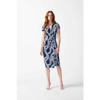Joseph Ribkoff Abstract Print Wrap Dress In Blue